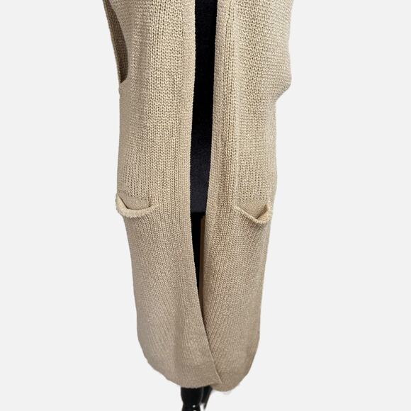 Anthropologie Akemi + Kin Long Kimono Vest OS Tan Cream Sleeveless Knit Cardigan - Picture 8 of 15